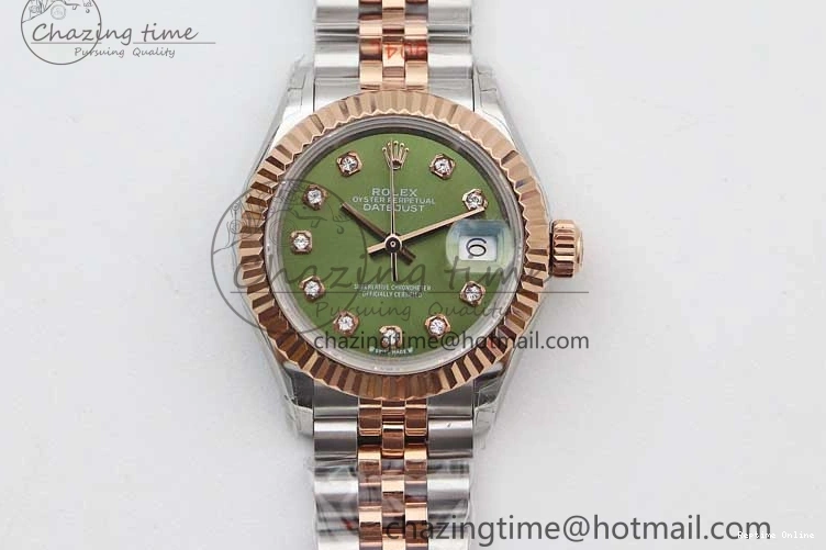 0511 Lady DateJust 28 SS RG TWF 1:1 Best Edition Green Dial Diamonds Markers on Jubilee Bracelet NH Trendsetting 2130